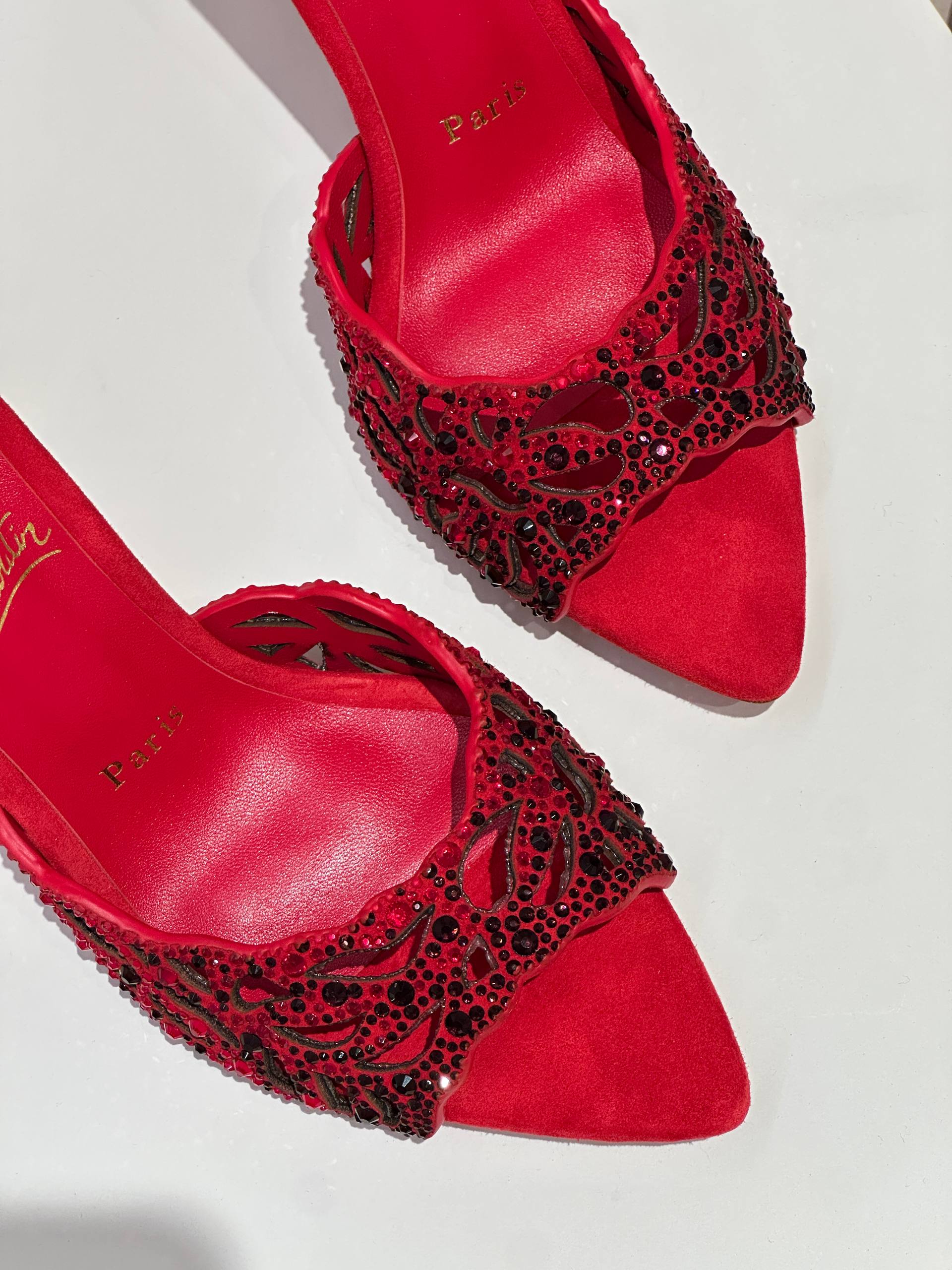 Christian Louboutin  Red-soled rhinestone mules