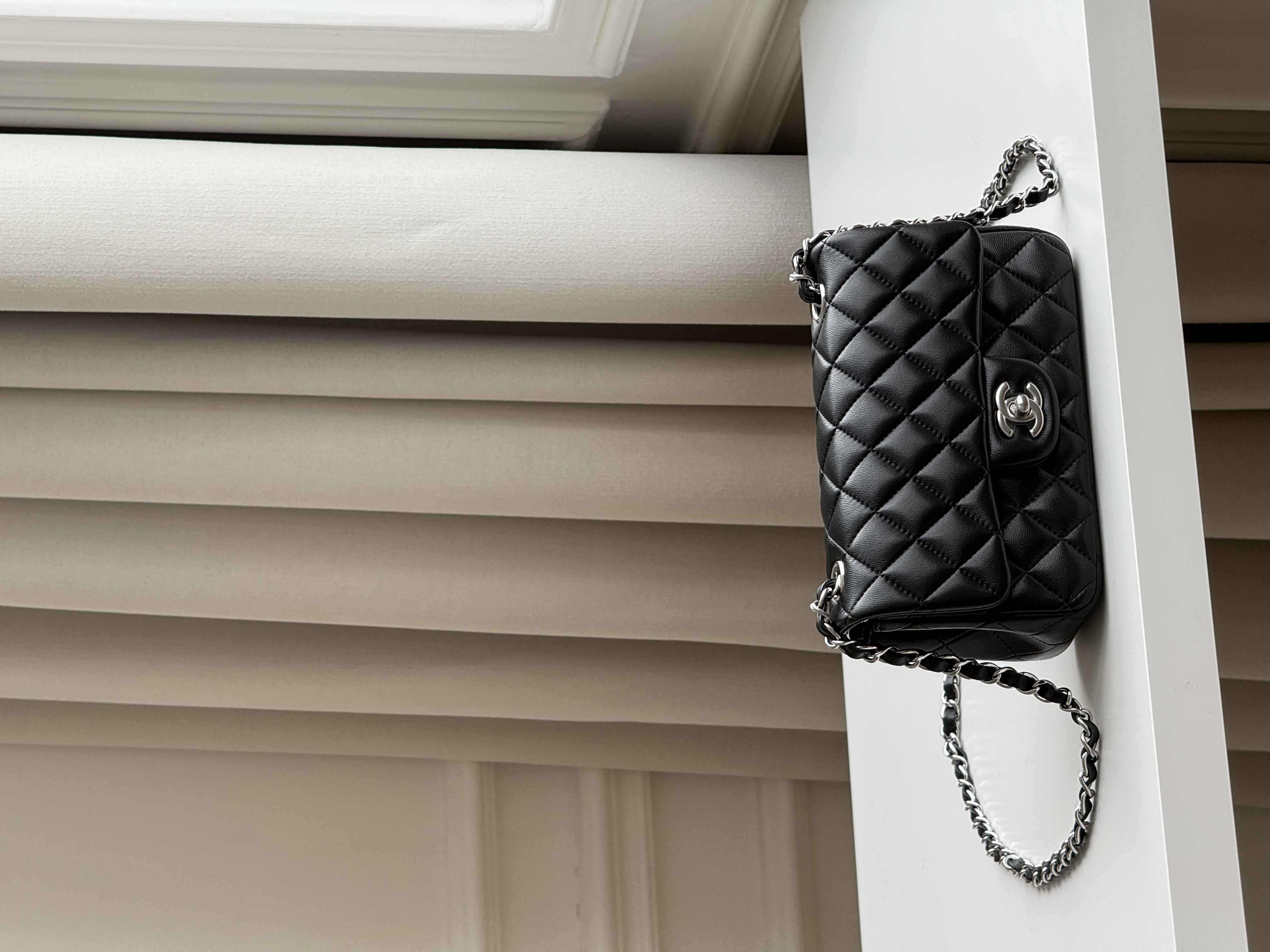 Chanel Black Caviar Leather Classic Flap Silver CC Chain Bag