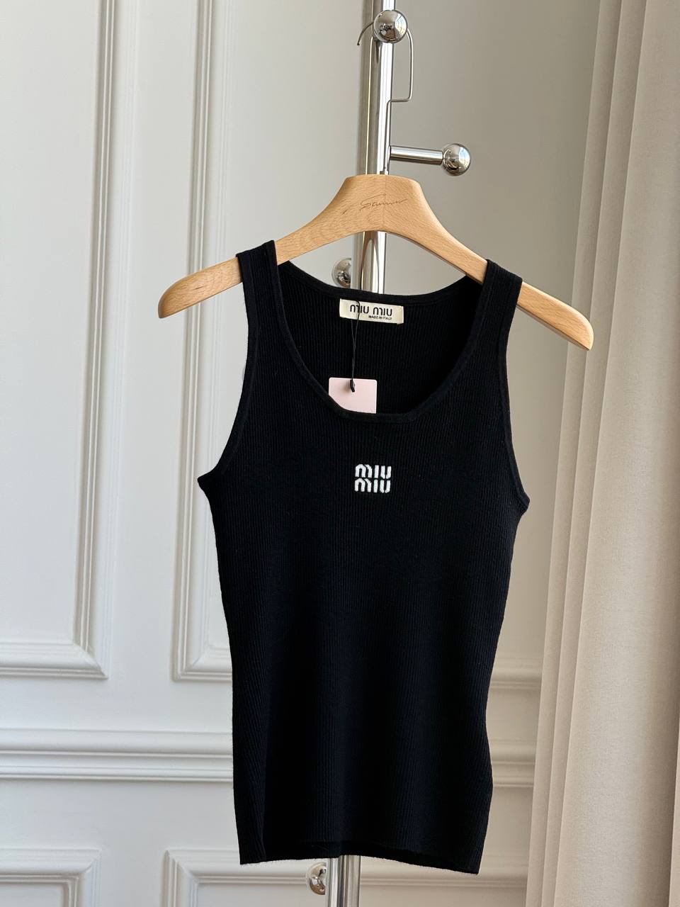 Miu Miu Ribbed Knit Tank Top with Intarsia Logo