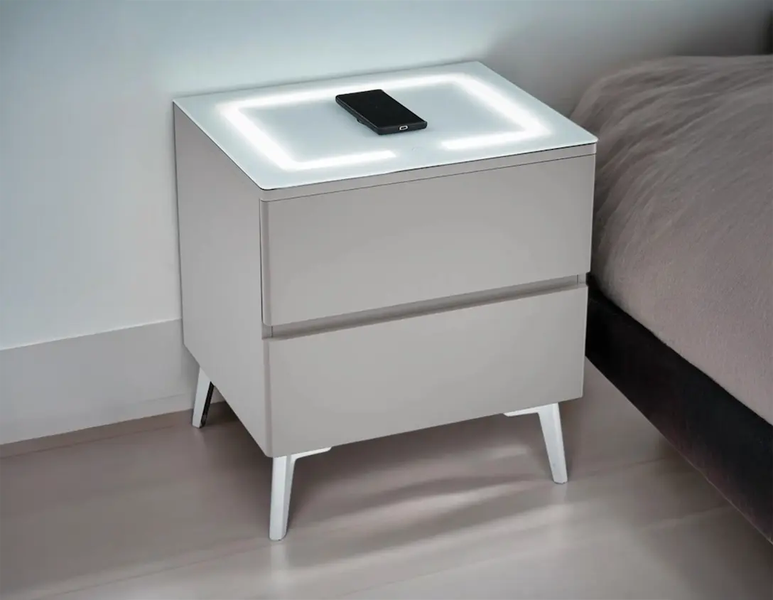 Table de chevet avec LED et Chargeur Induction LYDIE - 50 x 40 cm