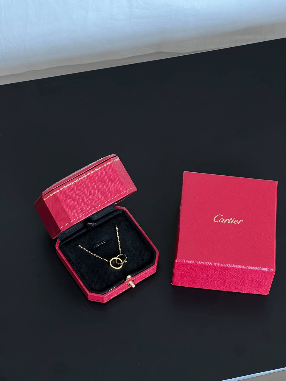 Cartier LOVE Yellow Gold Interlocking Two Rings Pendant Necklace