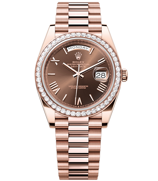 Rolex Day-Date 40 Presidential, Chocolate dial, Diamond Bezel, President bracelet, 228345rbr-0009【1:1 Replica】