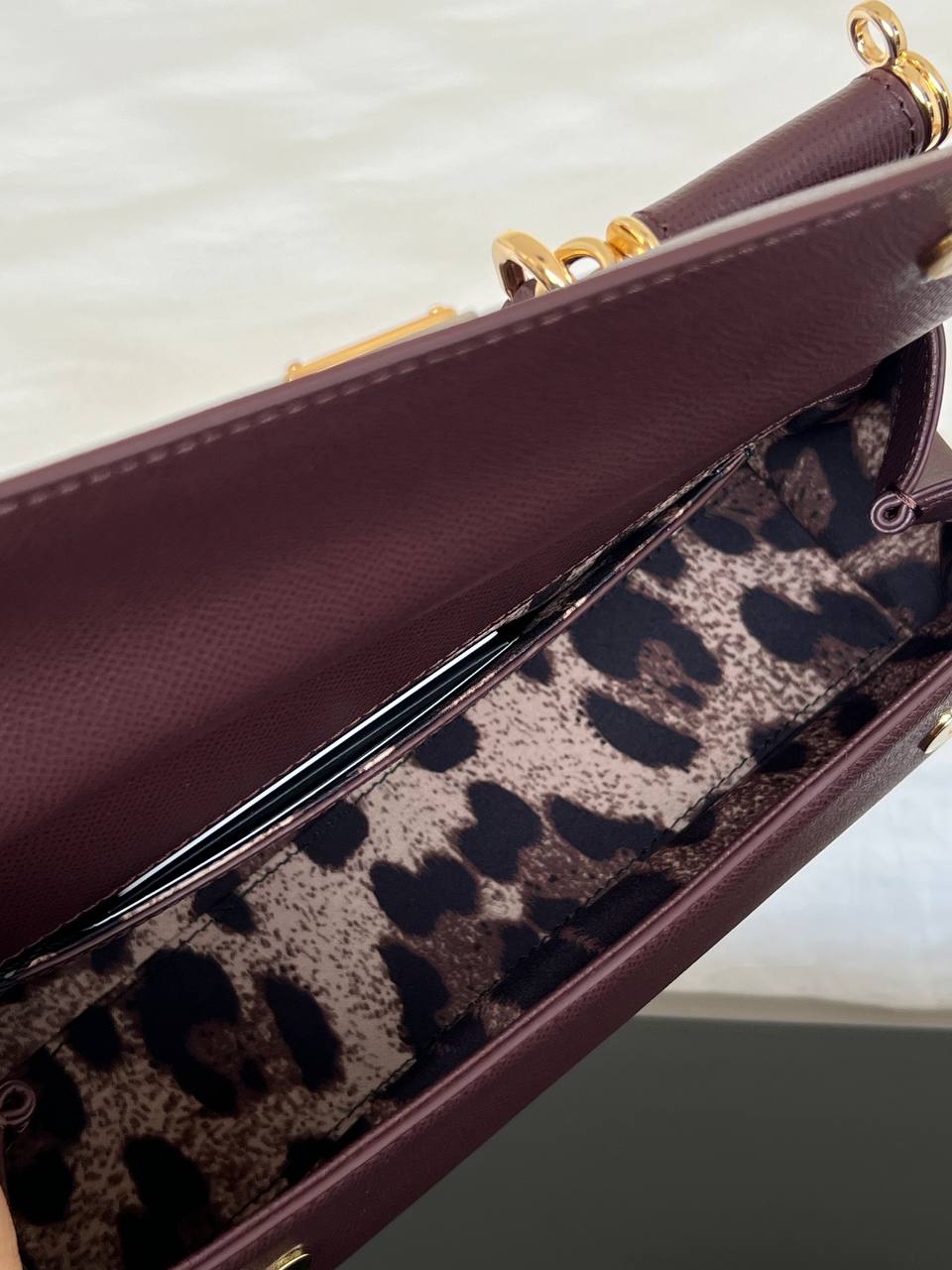 Miu Miu Burgundy Madras Leather Top Handle Flap Handbag