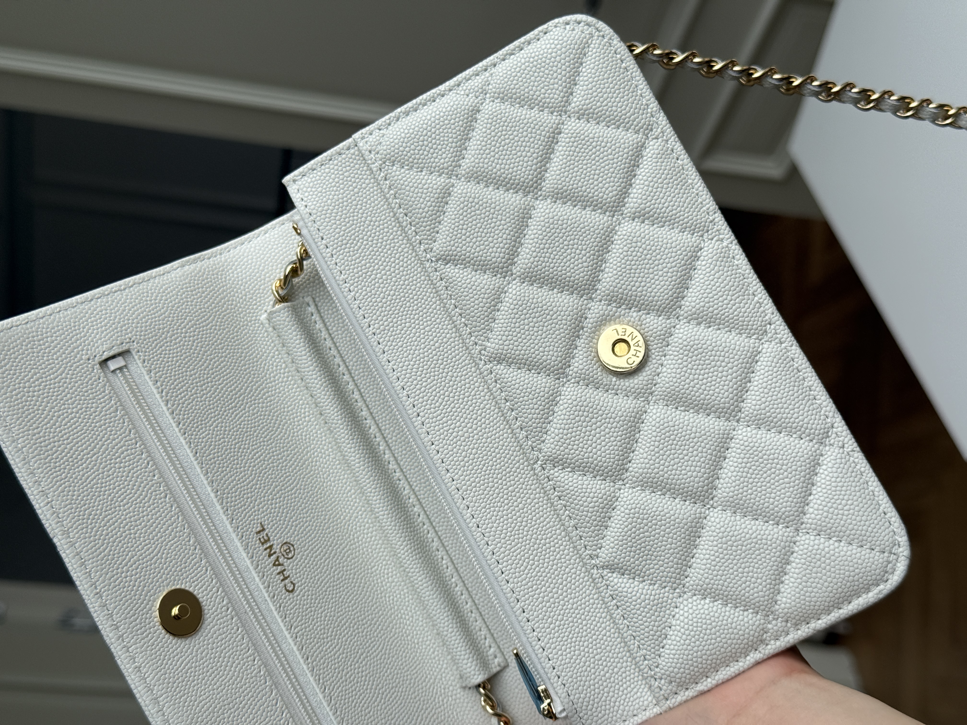 Chanel White Caviar Leather Wallet On Chain Crossbody Bag