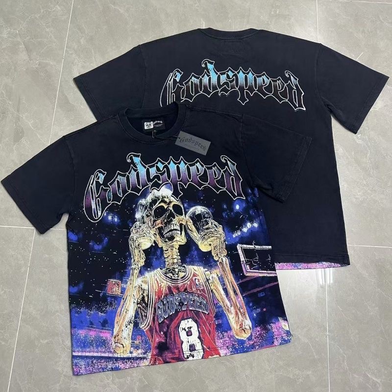 Godspeed American Rock Street Skull Basketball Short Sleeve T-shirt