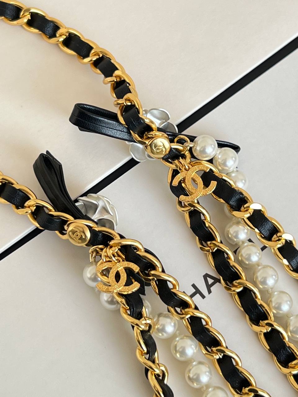 Chanel Leather Interwoven Metal Chain CC Pendant Necklace