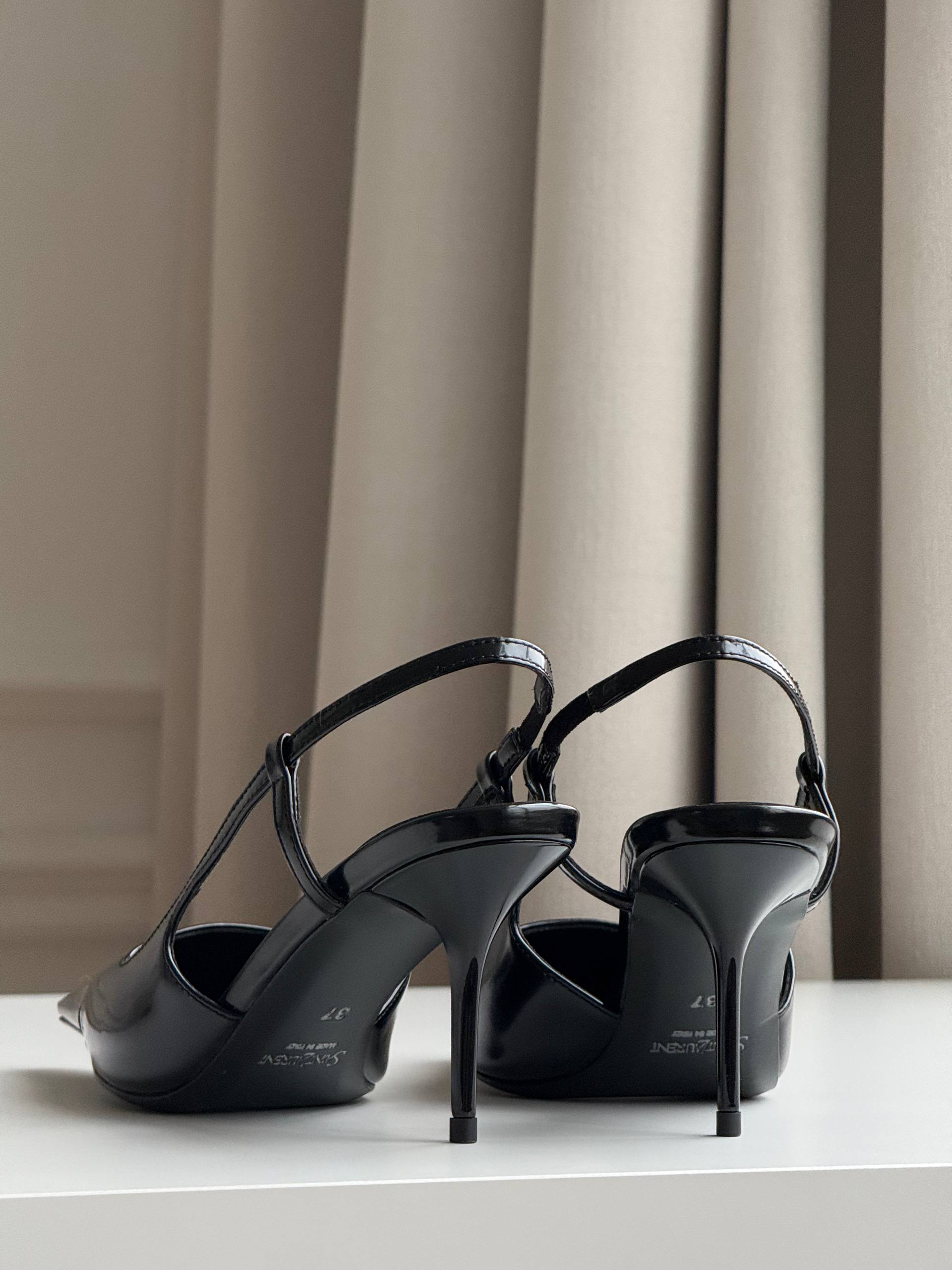 Saint Laurent Jeanne Slingback Pumps with Metal Toe Cap