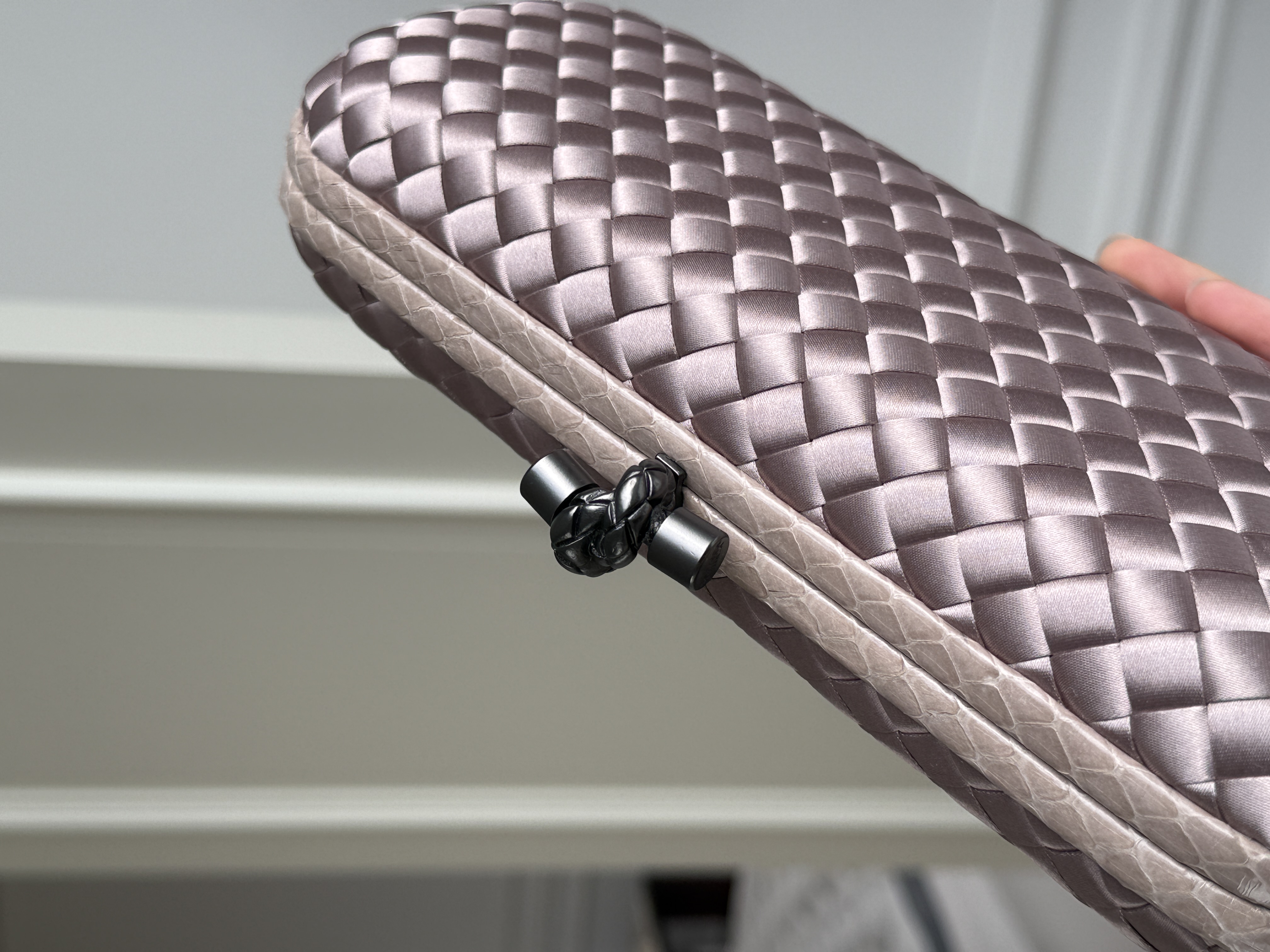 Bottega Veneta Knot Long Intrecciato Satin Clutch