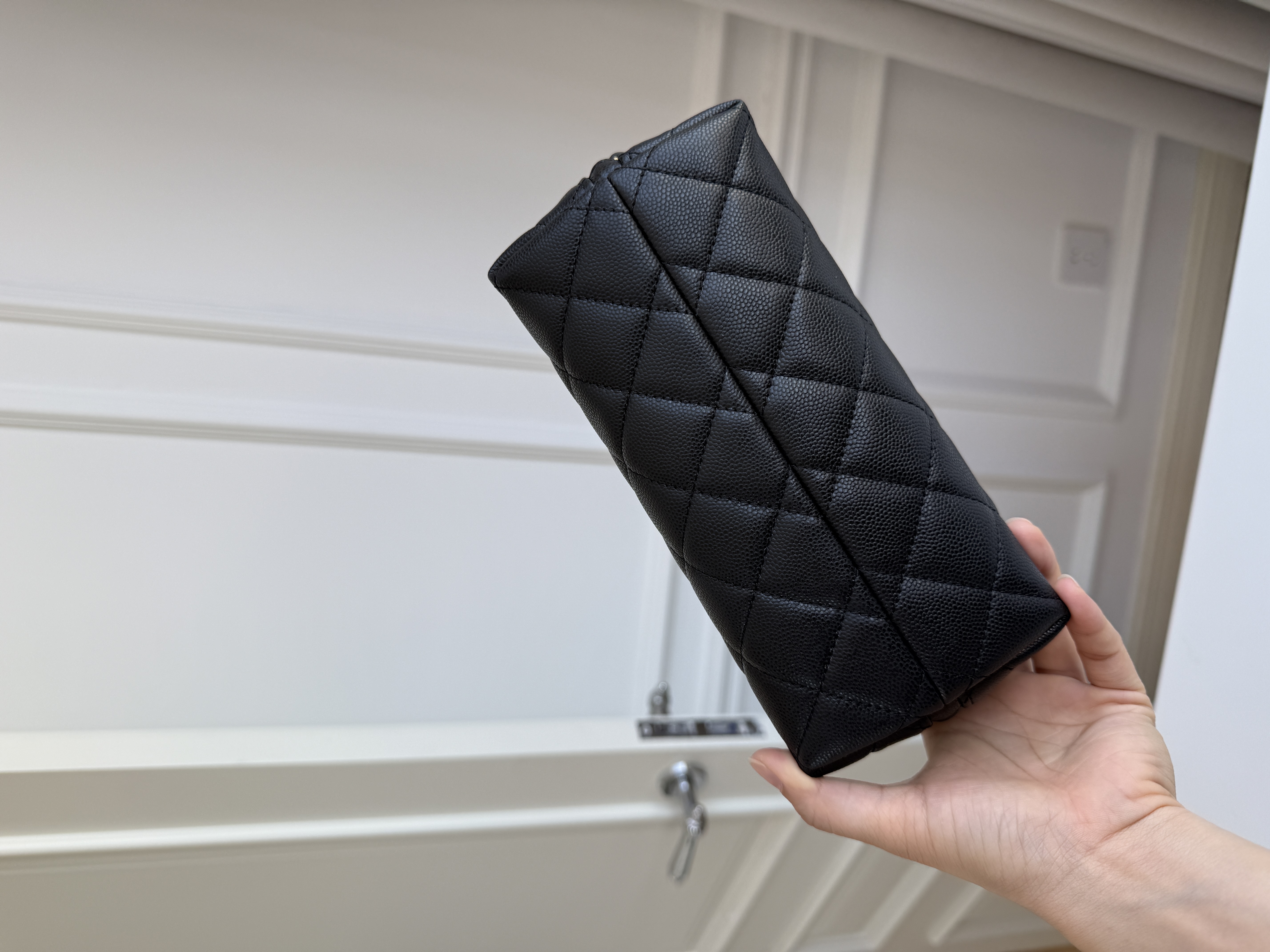 CHANEL Classic Quilted Caviar Leather Shell Cosmetic Pouch