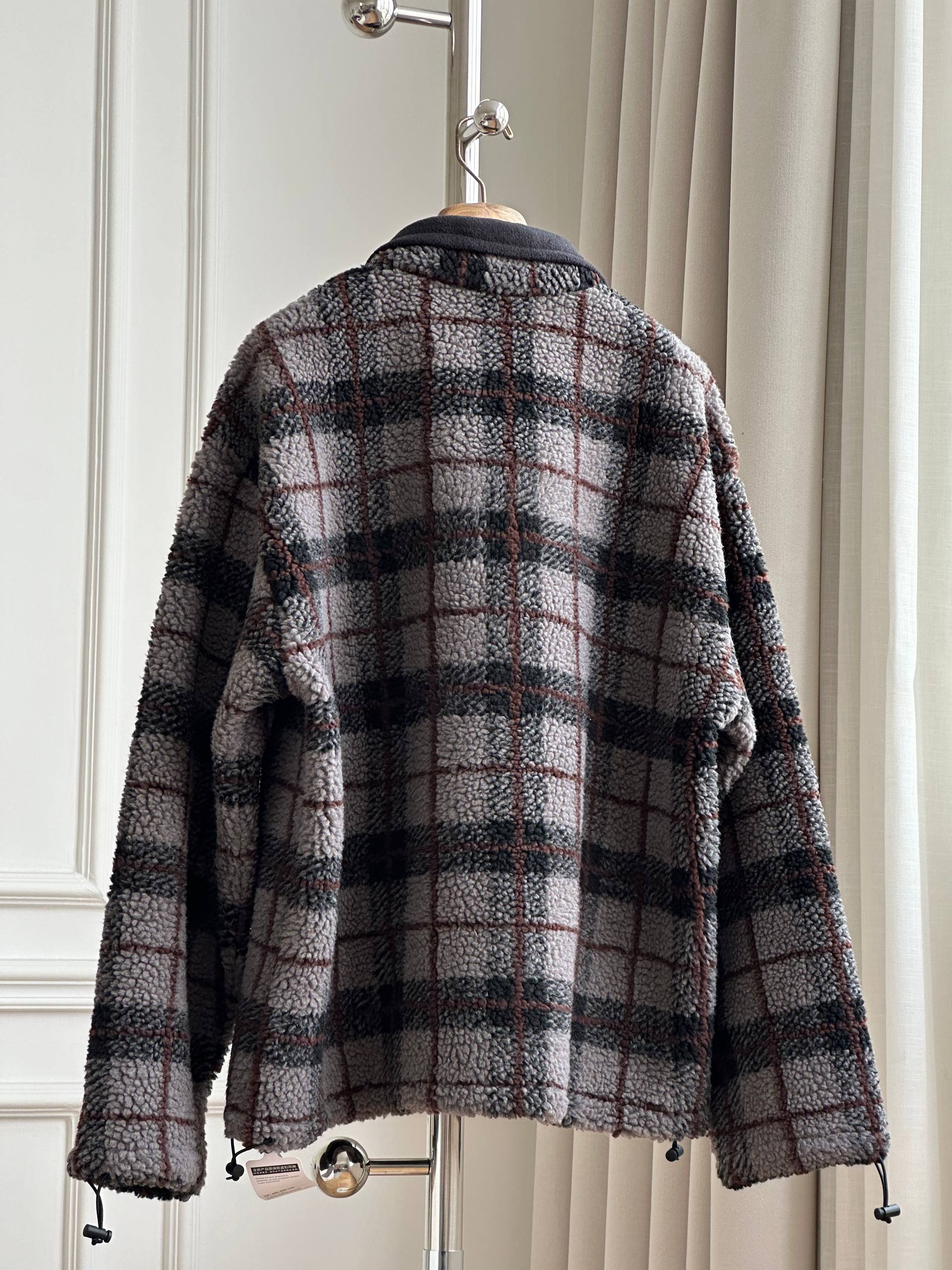 Miu Miu Plaid Fleece Stand Collar Zip-up Cropped Jacket