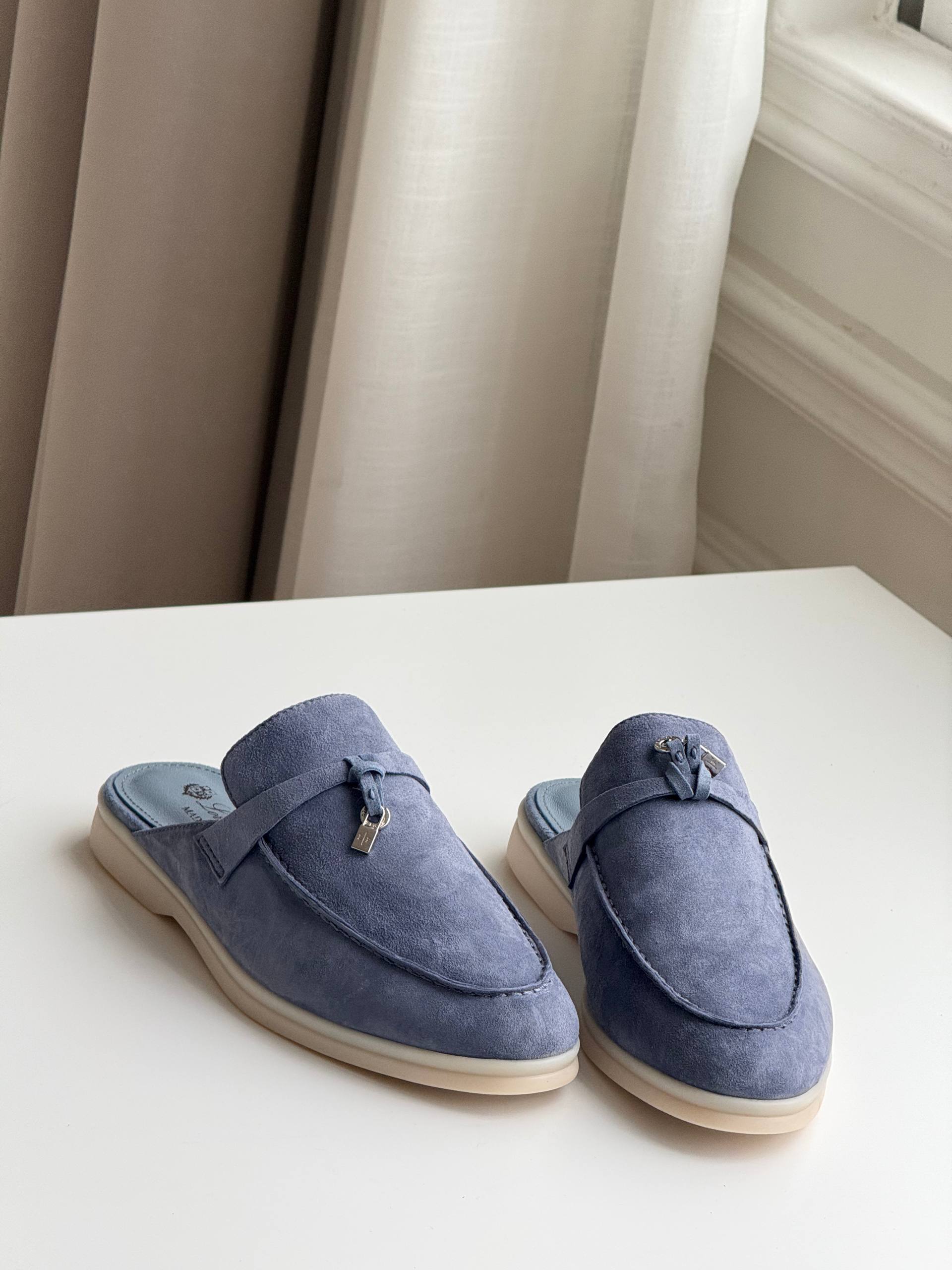 Loro Piana Suede Lock Detail Backless Loafer Mules