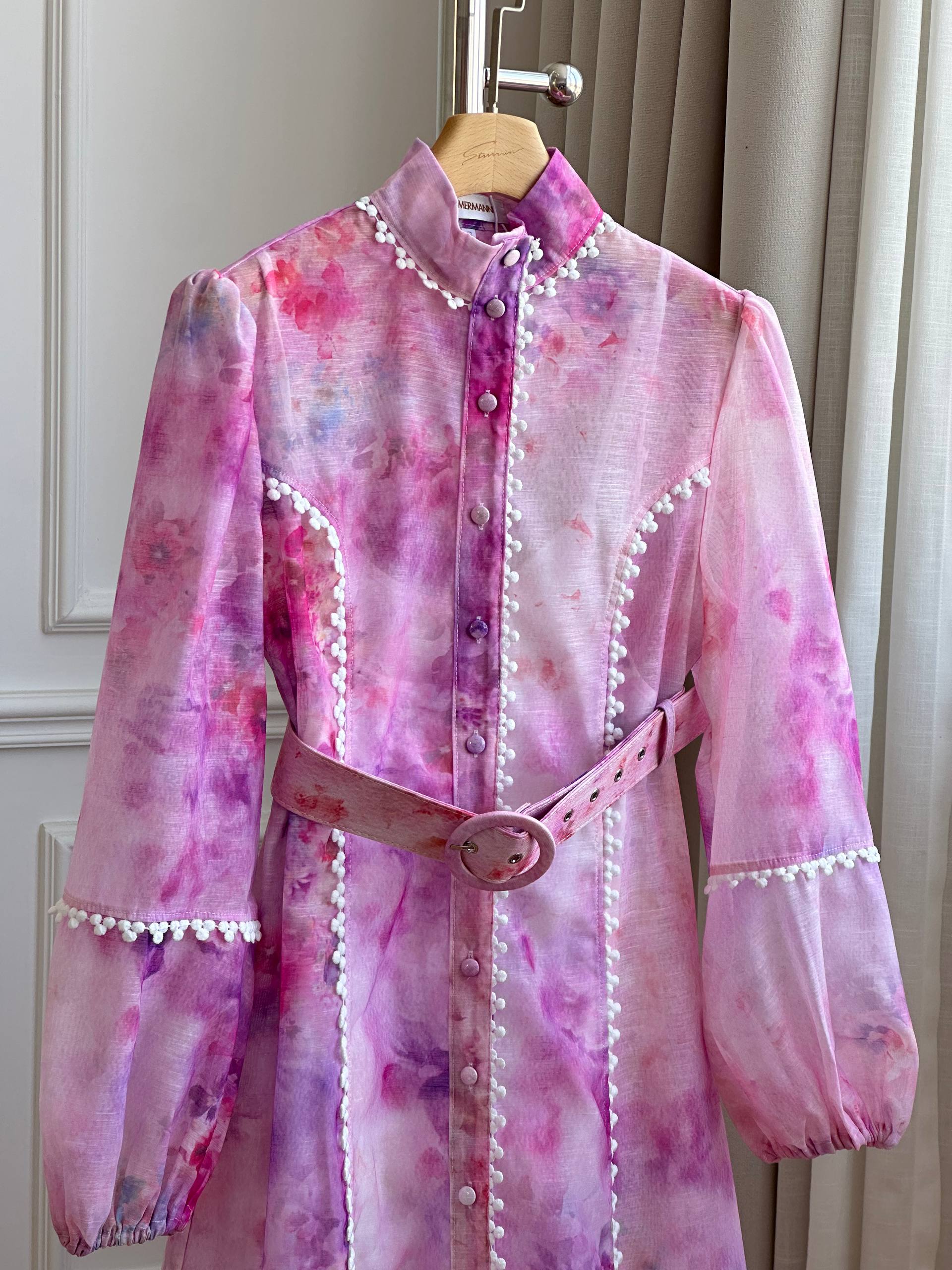 ZIMMERMAN* 25 New Arrival Stand Collar Long-Sleeve Lantern Midi Maxi Dress