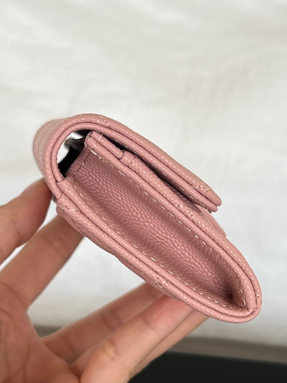 Chanel Pink Caviar Leather Quilted CC Flap Card Holder