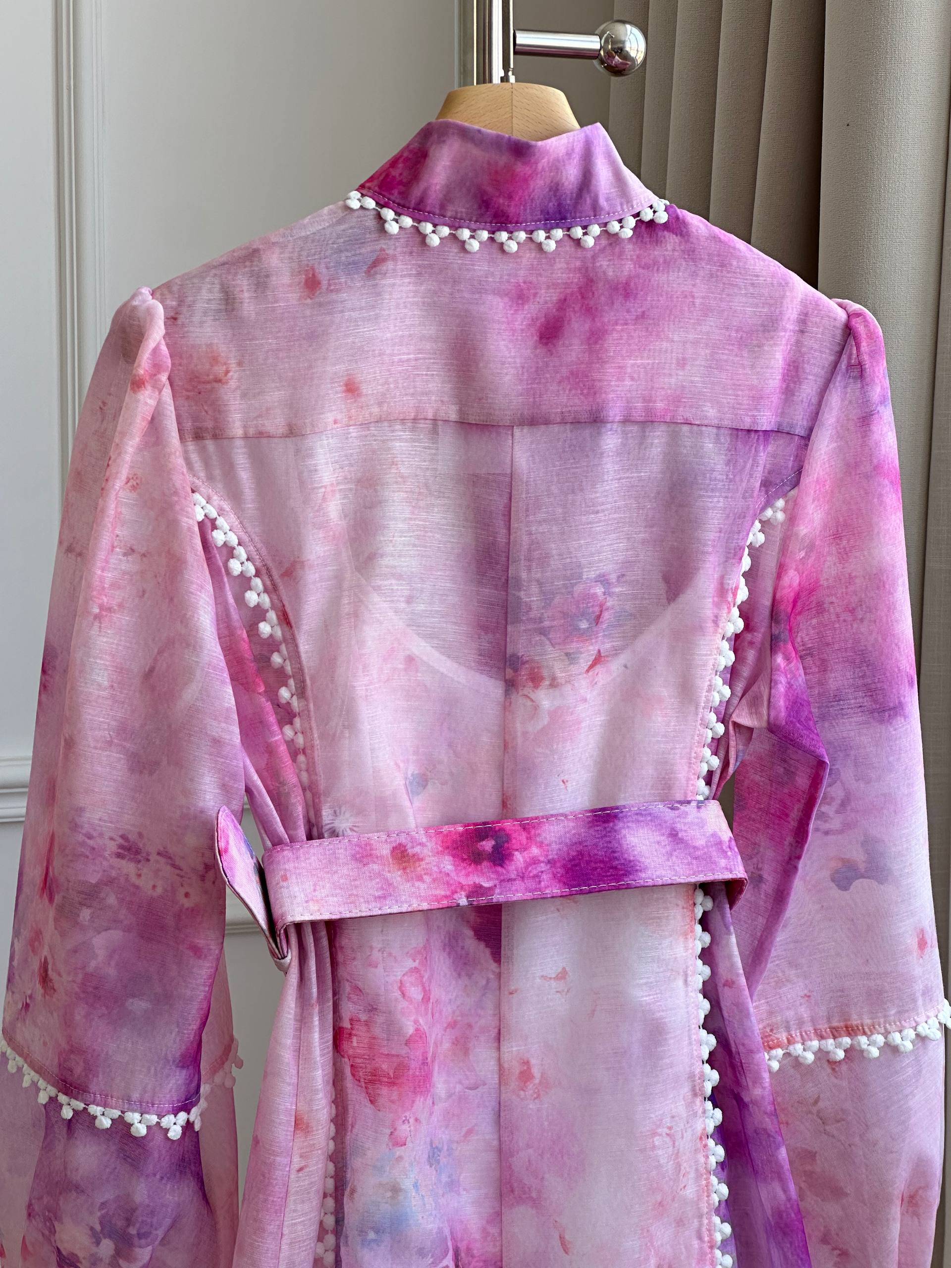 ZIMMERMAN* 25 New Arrival Stand Collar Long-Sleeve Lantern Midi Maxi Dress