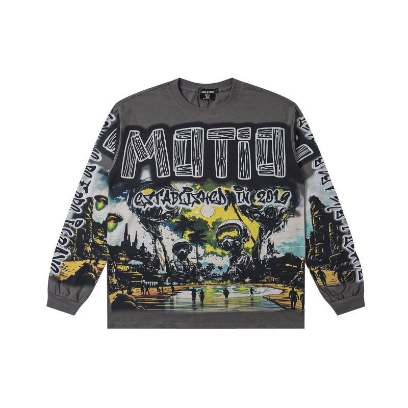 Mixed Emotion Long-Sleeved T-shirt with Round Neck Base Layer Shirt