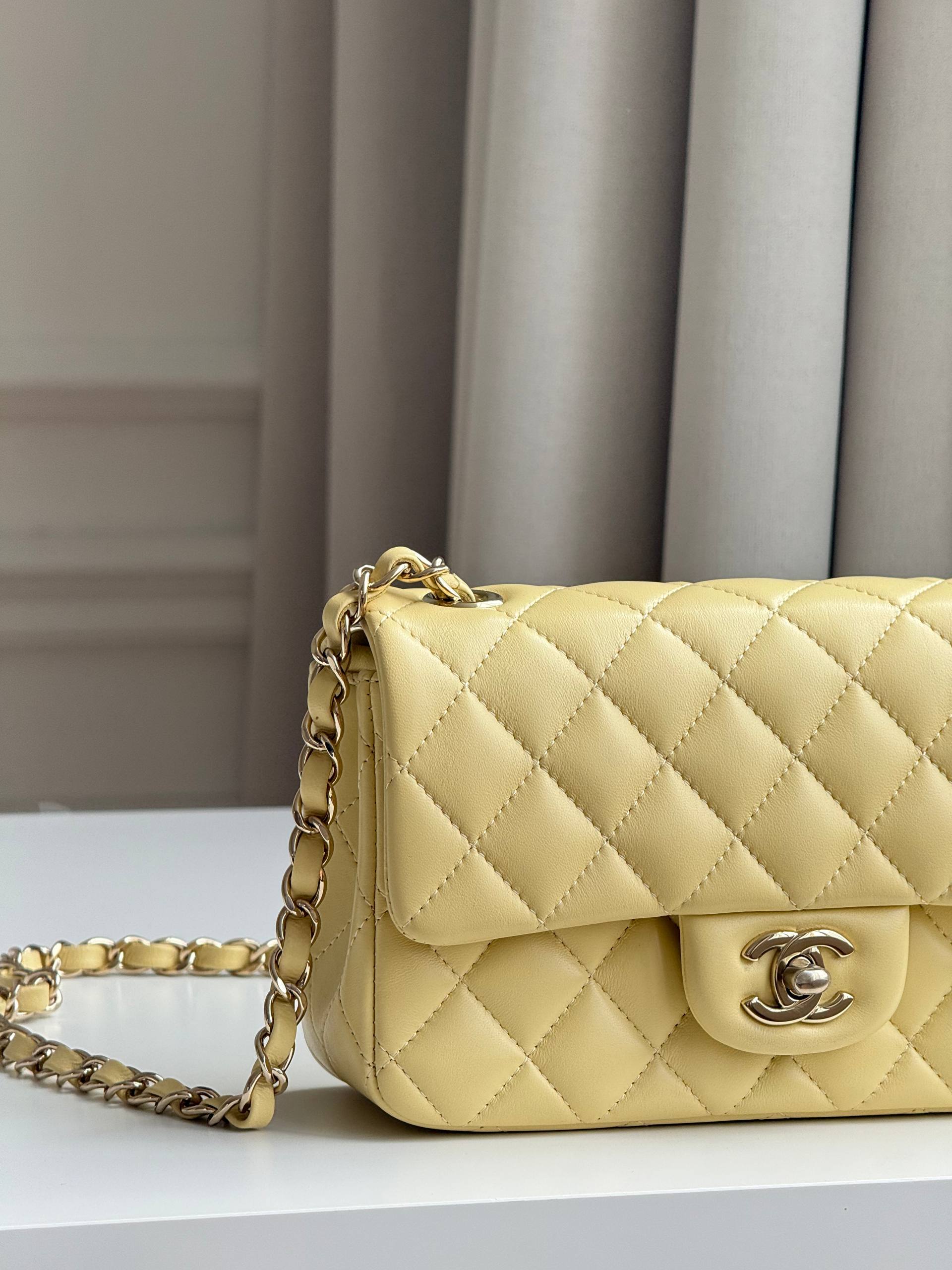 Chanel Classic Flap Small Quilted Lambskin Bag in Pastel Yellow