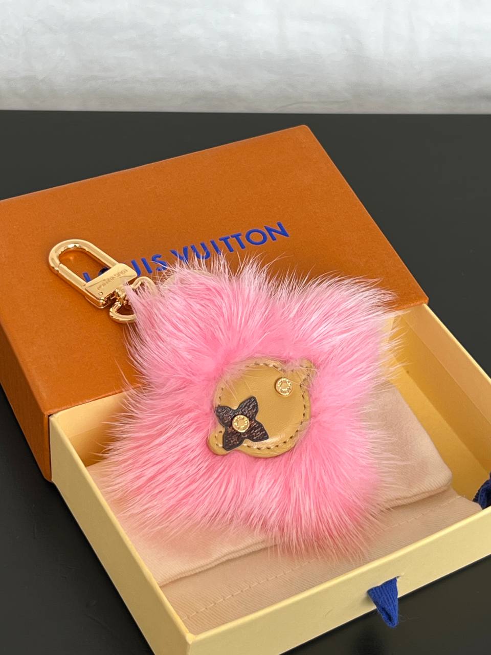 Louis Vuitton Pink Fur Cartoon-face Keychain Bag Charm