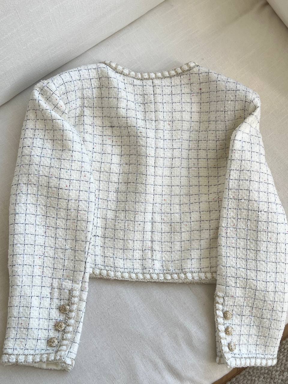 Chanel Grid Tweed Cropped Jacket With Chinese-style Frog Buttons