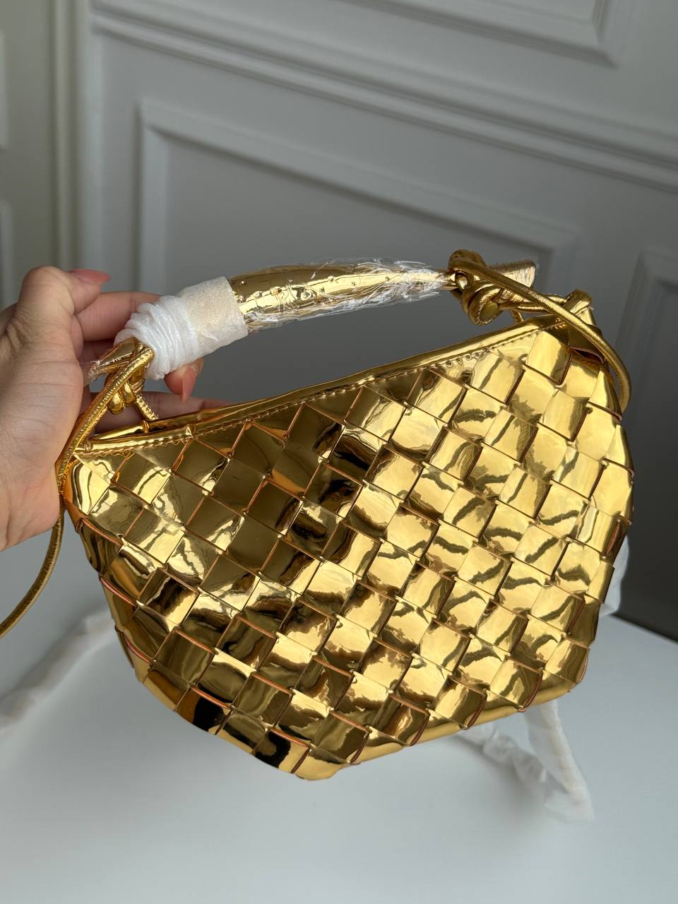 Bottega Veneta Andiamo Metallic Gold Intrecciato Tote Bag