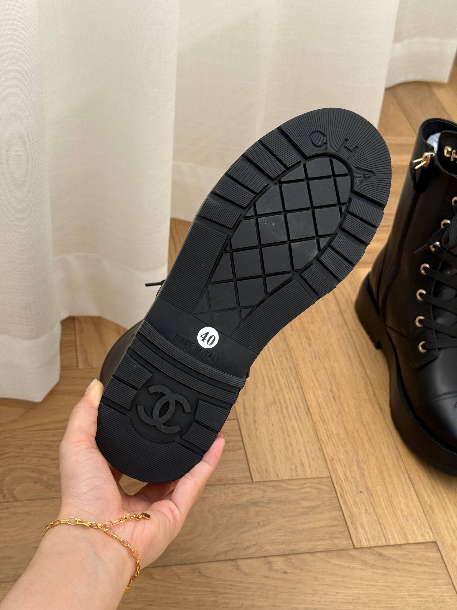 Chanel Calfskin Logo Combat Lace-Up Boots