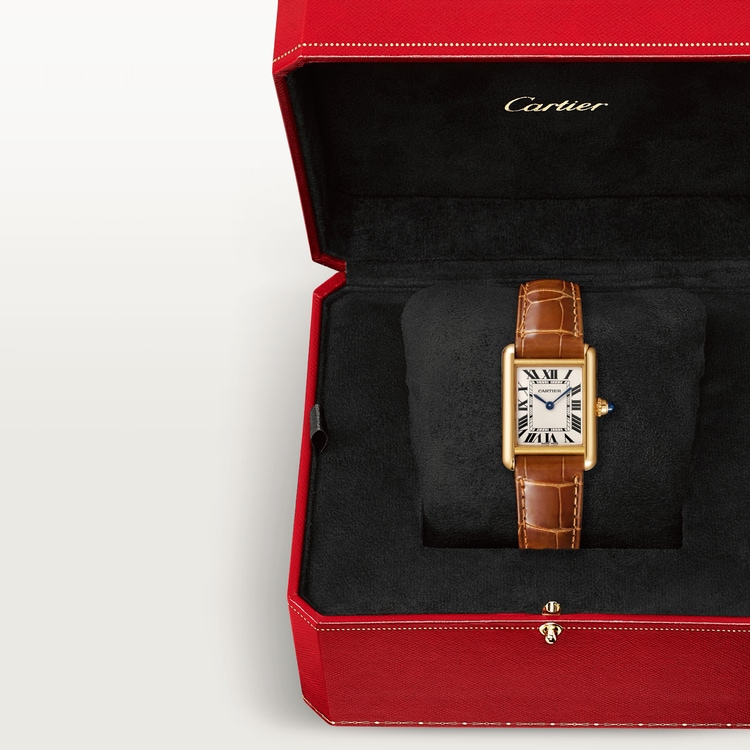 TANK LOUIS CARTIER WATCH Small model, quartz movement, yellow gold, leather【1:1 Replica】