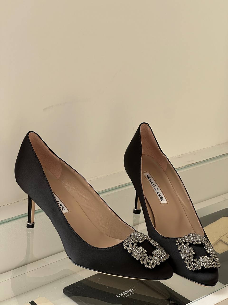 Manolo Blahnik Hangisi Crystal-Embellished Satin Pumps