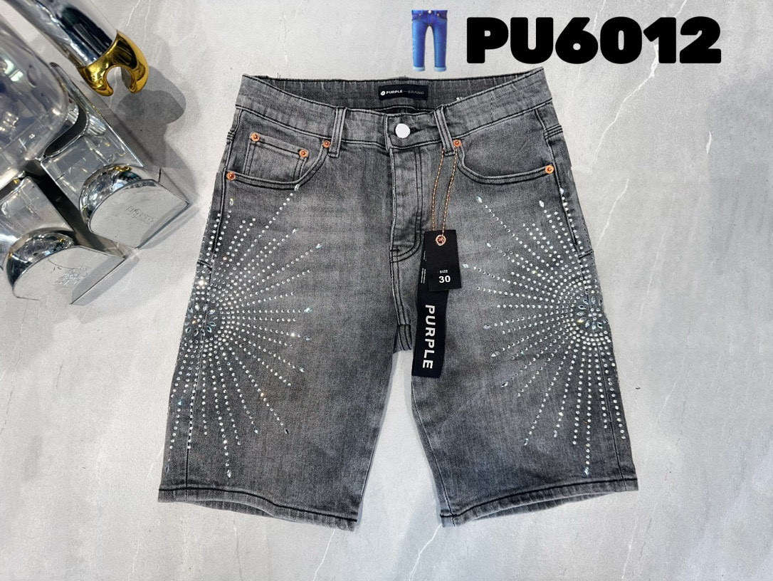 Purple Brand Diamond Denim Shorts Dark Grey
