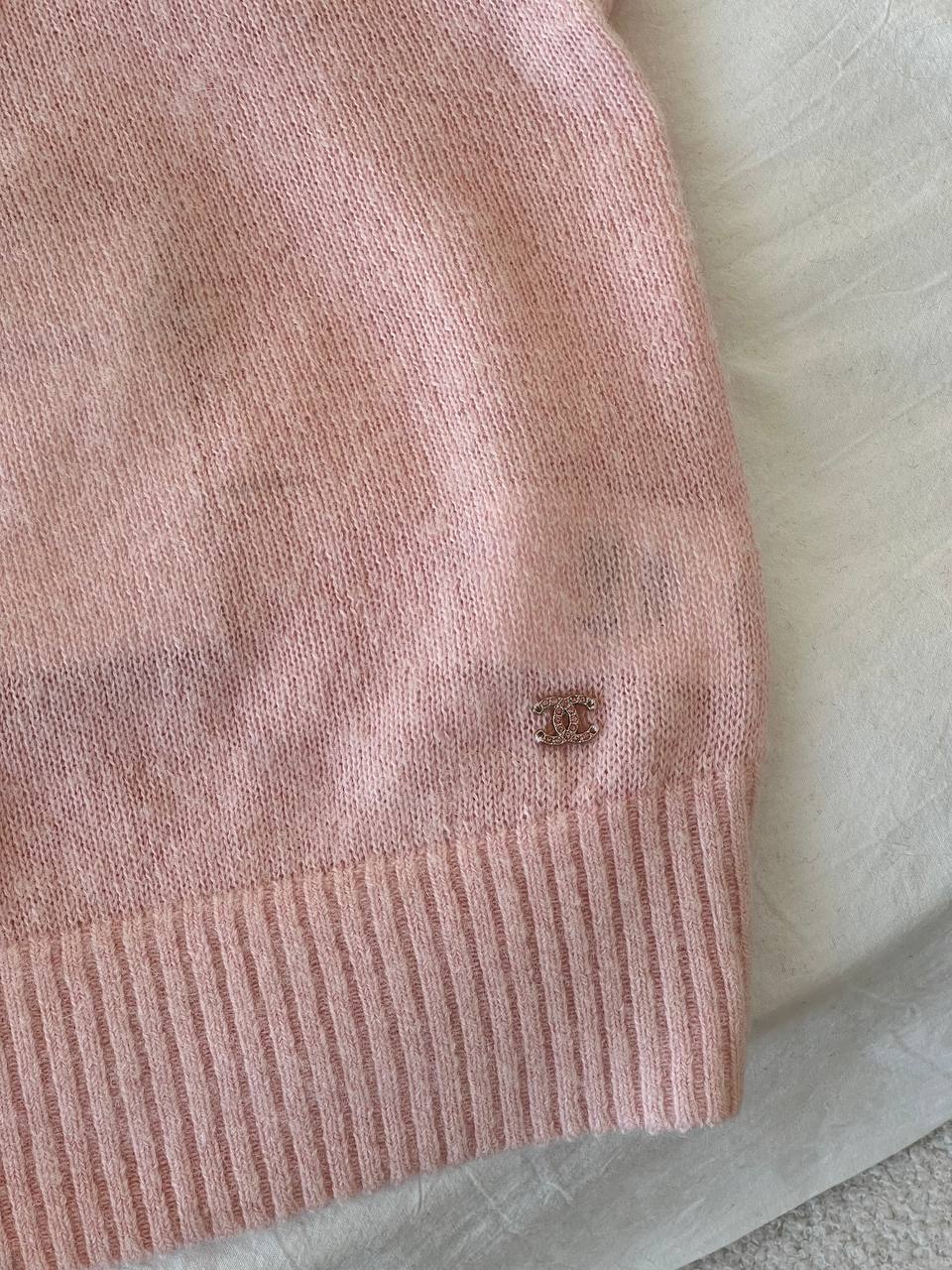 Chanel Blush Pink Hollow-out Lace Knit Camisole Top