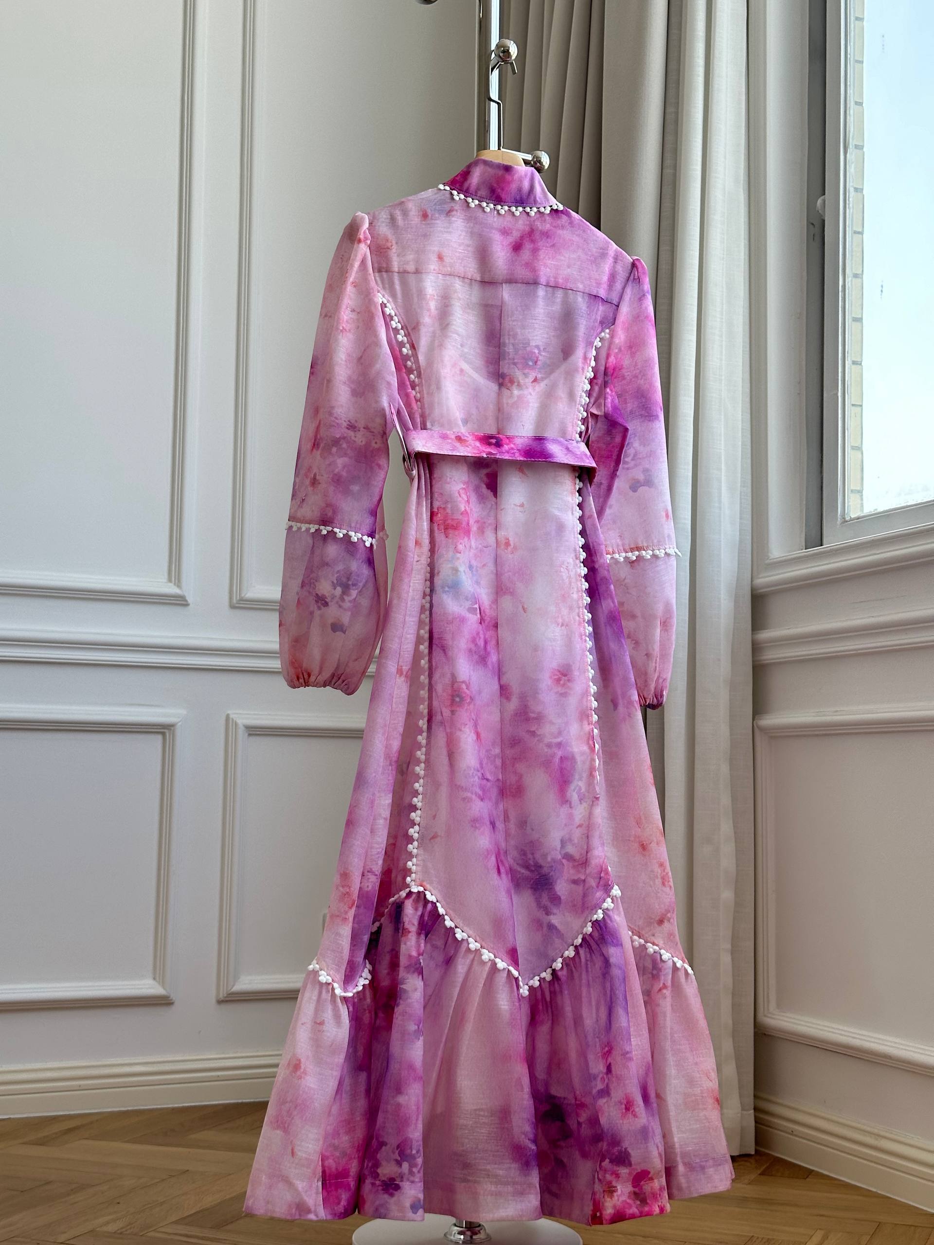 ZIMMERMAN* 25 New Arrival Stand Collar Long-Sleeve Lantern Midi Maxi Dress