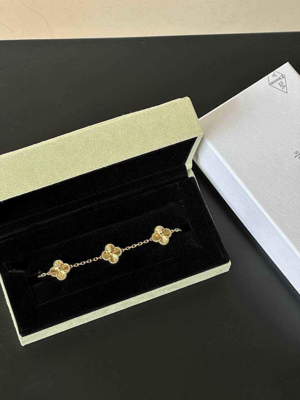 Van Cleef & Arpels Vintage Alhambra 5-Motif Guilloché Gold Bracelet