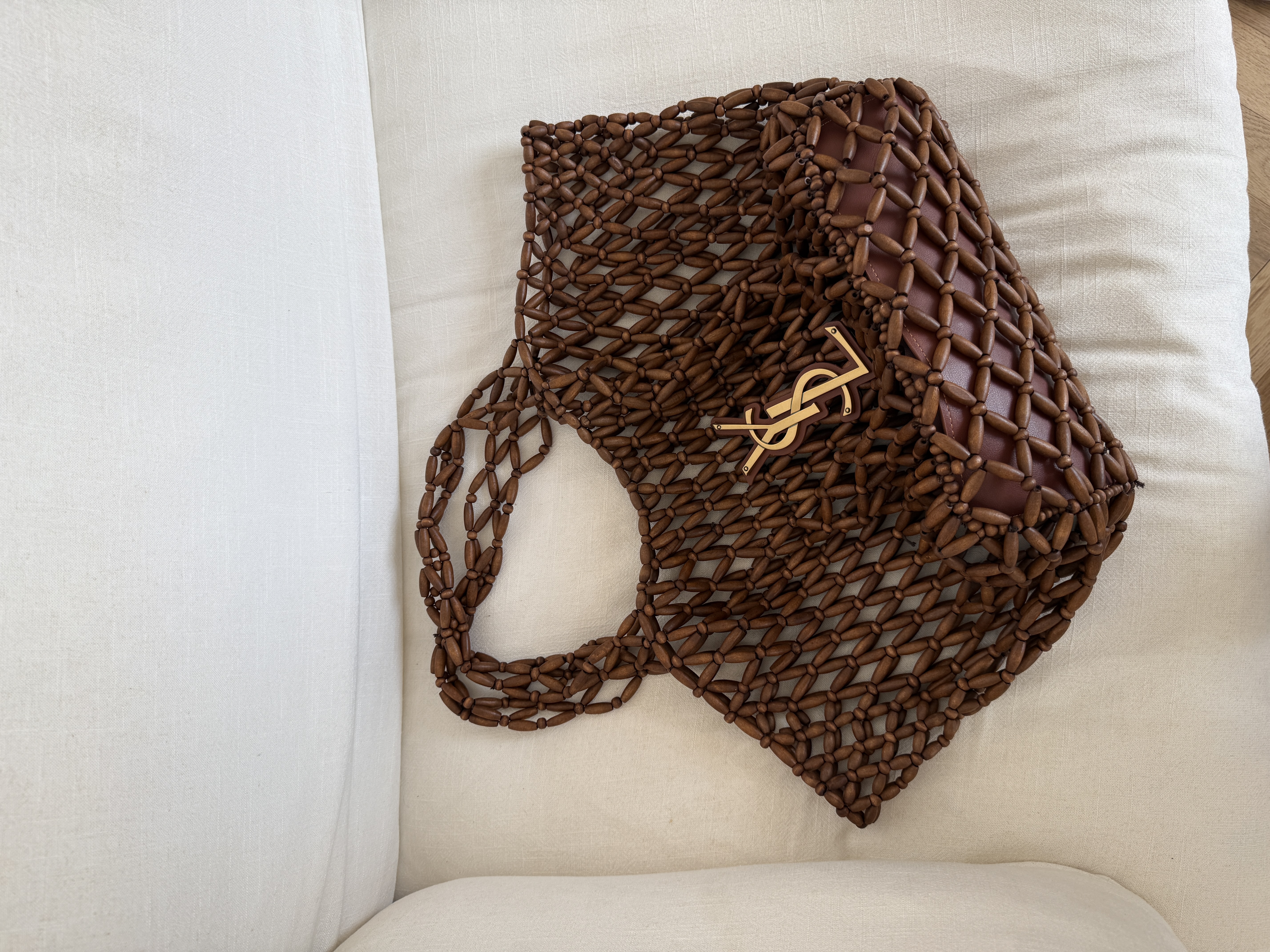 Saint Laurent Icare Beaded Wood Tote