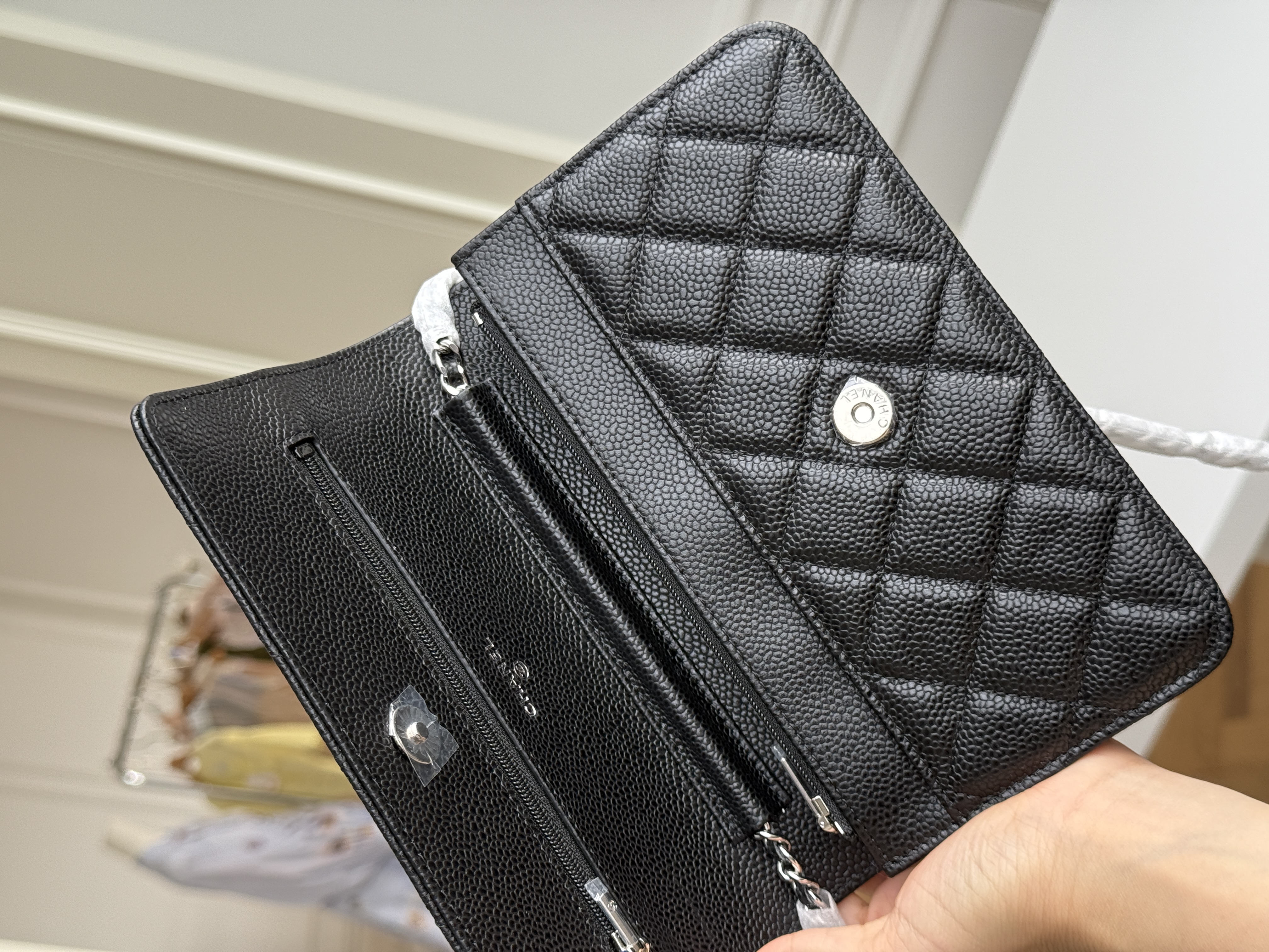 Chanel Black Caviar Quilted Wallet On Chain (WOC) Crossbody Bag