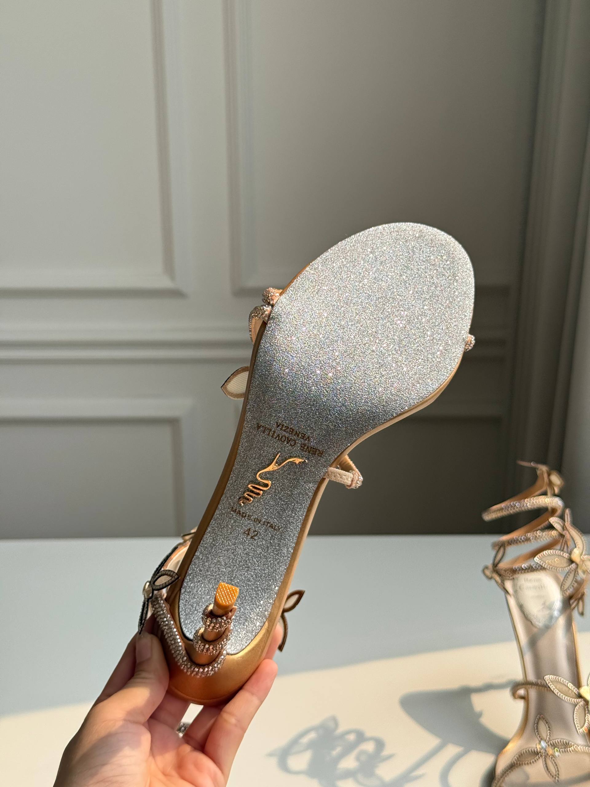 René Caovilla Margot Butterfly Crystal-Embellished Snake Wrap Sandals