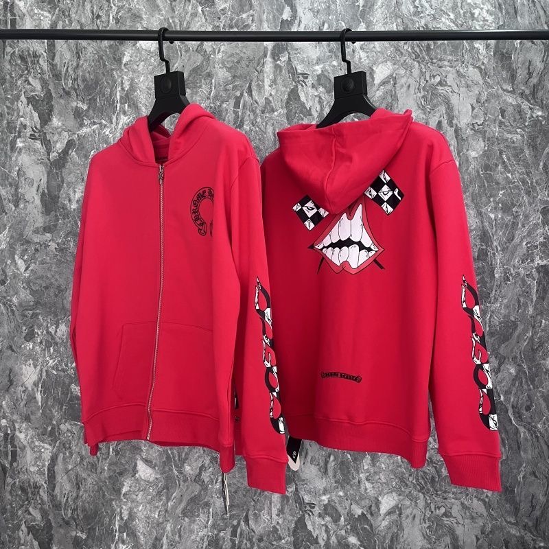 Chrome Heart Crossed-Feet Tibetan-style Embroidered Kiss T-shirt with Sword Zipper and Embroidery of Pure Cotton hoodie