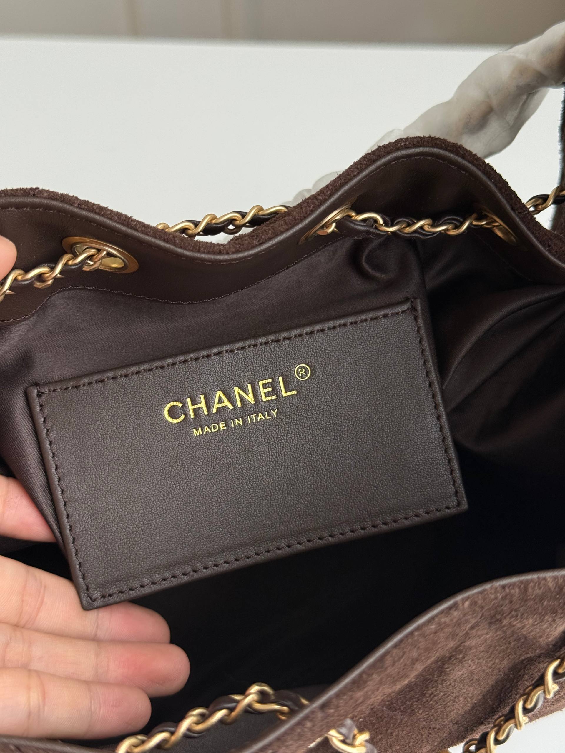 Chanel caramel suede quilted tote bag