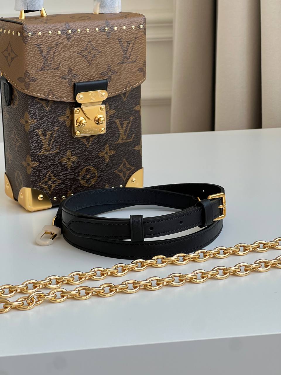Louis Vuitton Camera Box Reverse Monogram Rivet Trunk Handbag Crossbody Bag