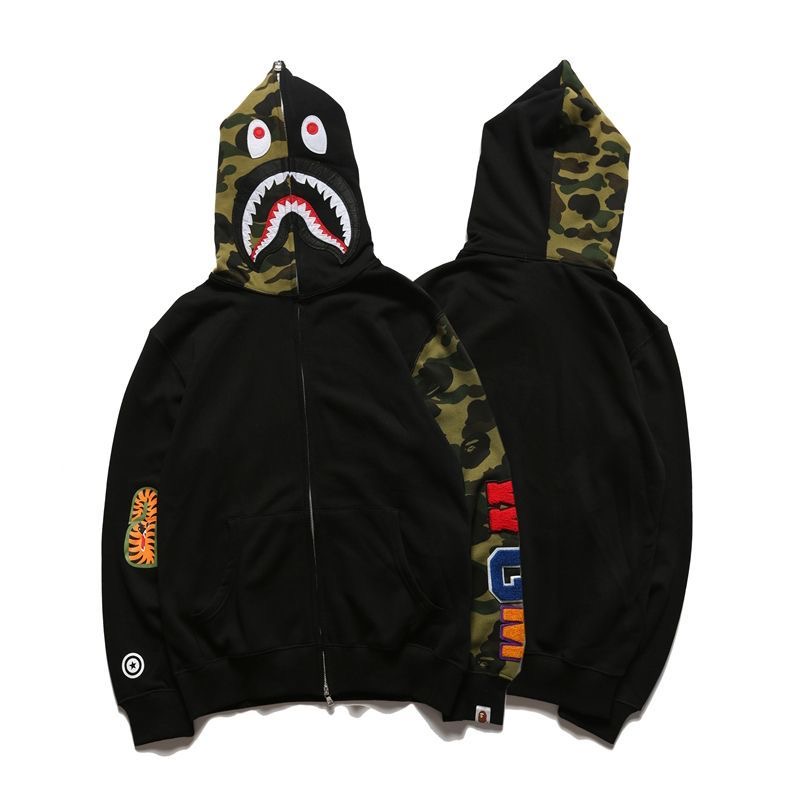 Double sided colors shark face zip up hoodie