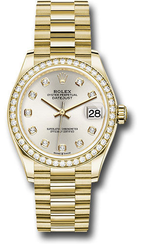 Rolex Yellow Gold Datejust 31 Watch - Diamond Bezel - Silver Diamond Dial - President Bracelet - 278288RBR sdp【1:1 Replica】