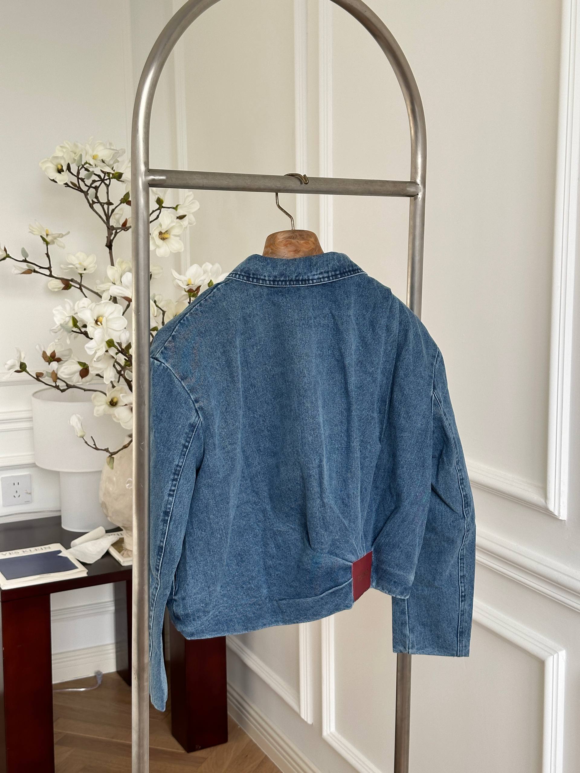 Loewe Washed Denim Gathered Waist Zip Bomber Jacket