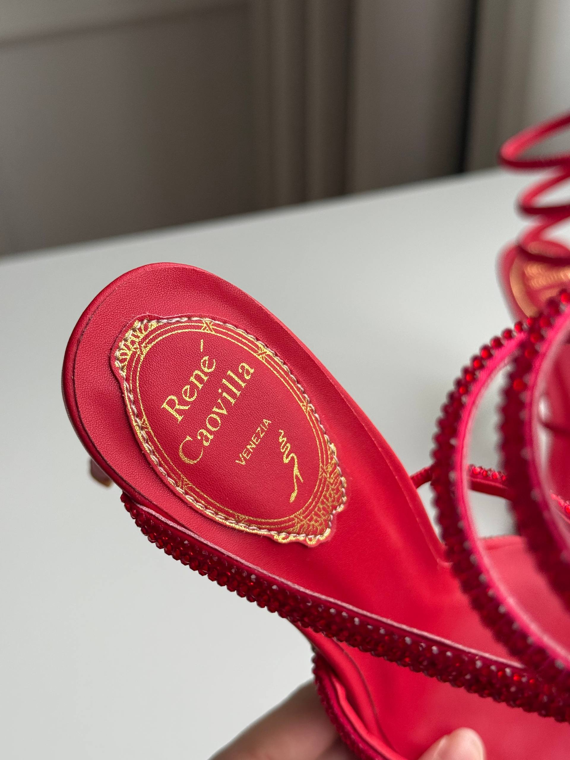 Bright Red Rhinestone Coiled Ankle Wrap Open Toe Stiletto Sandals