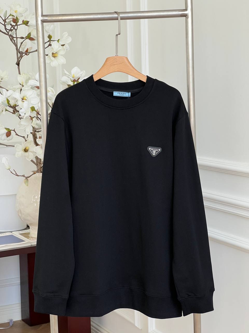 Prada Black Triangle Logo Crew Neck Sweatshirt