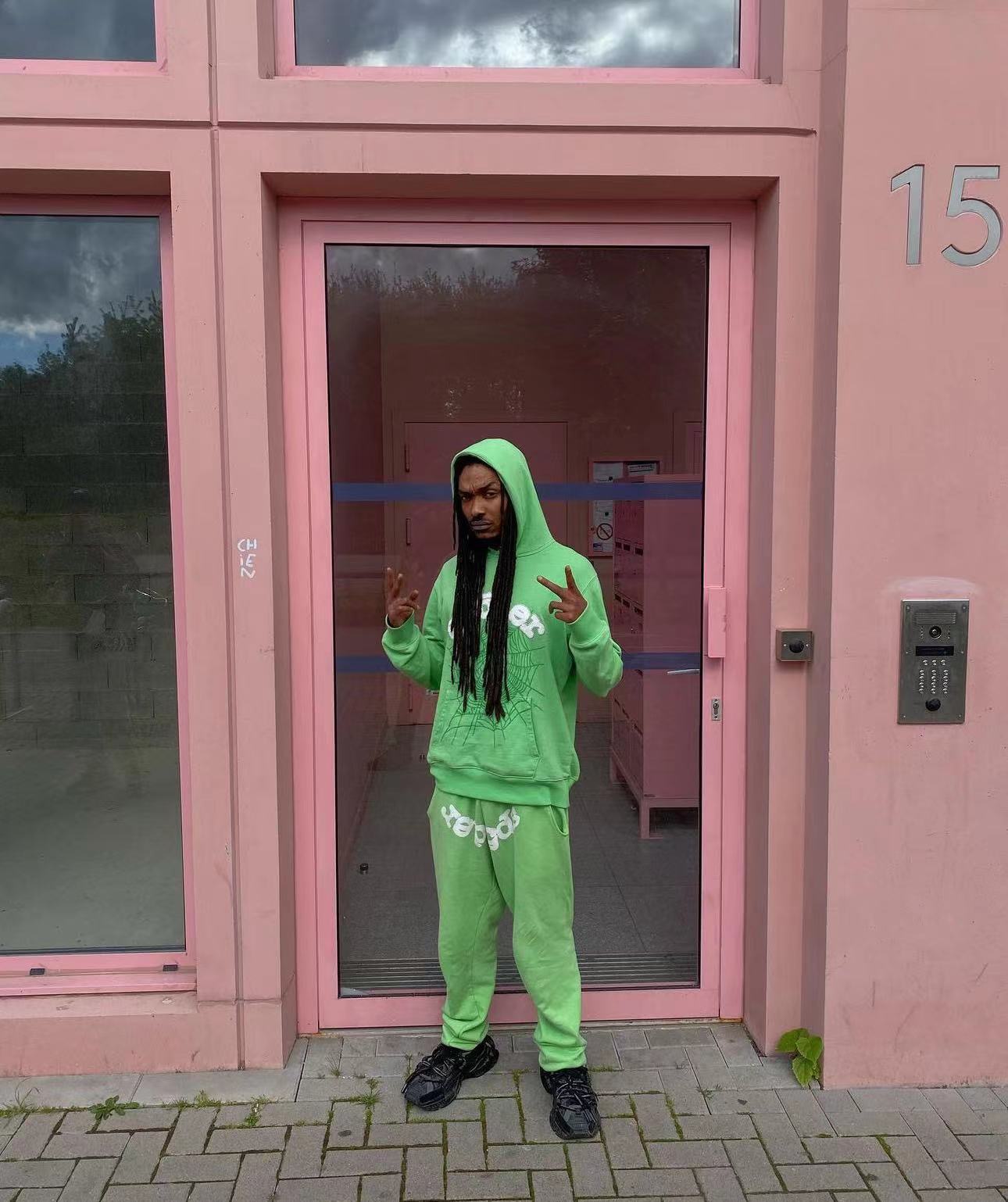 1:1 Best Quality White Logo Hoodie Green