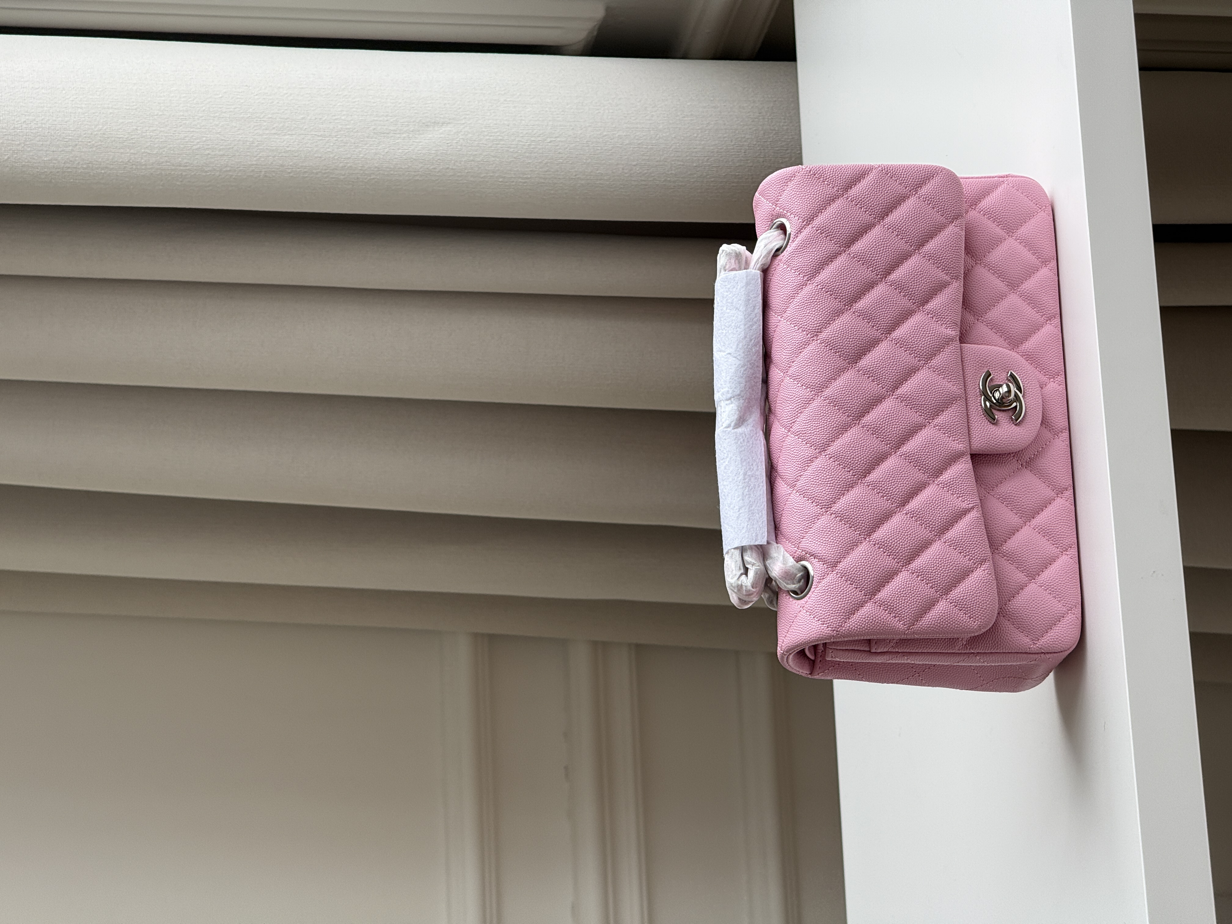 Chanel Sakura Pink Caviar Leather Medium Classic Flap Silver CC Chain Bag
