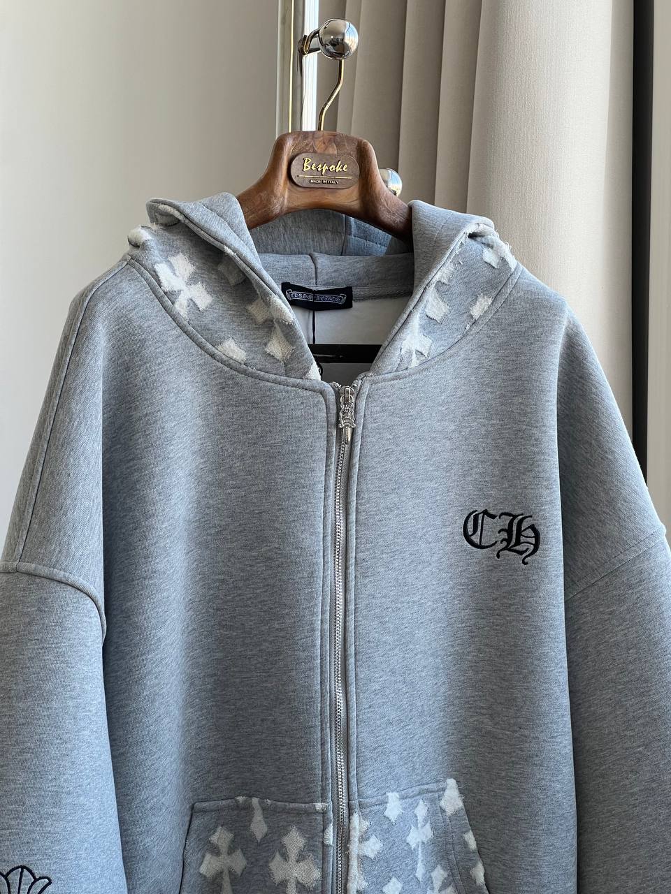 Chrome Hearts Grey Cross Patch Zip-Up Hoodie