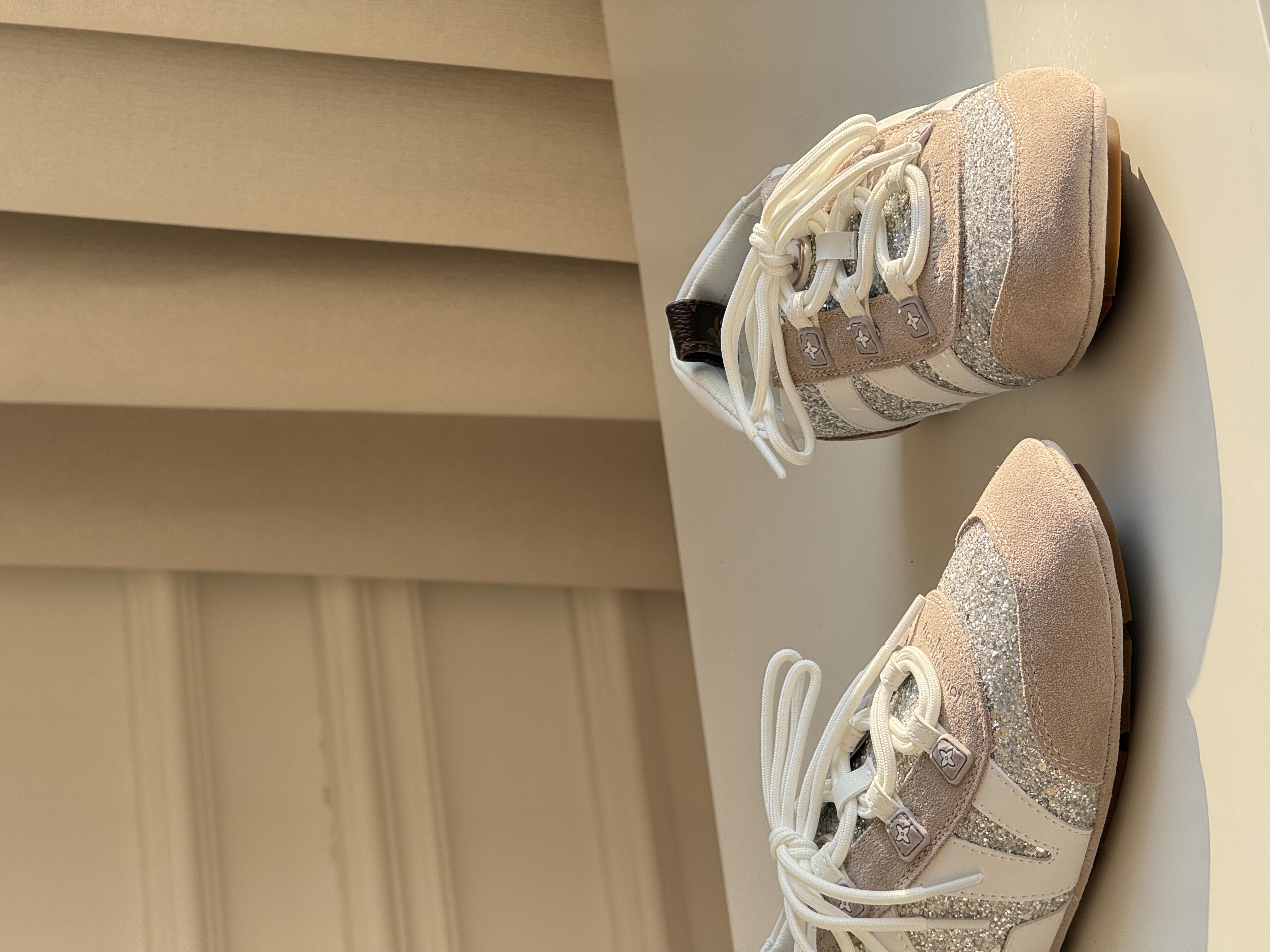 Louis Vuitton Silver Glitter & Suede Retro Low-top Sneakers