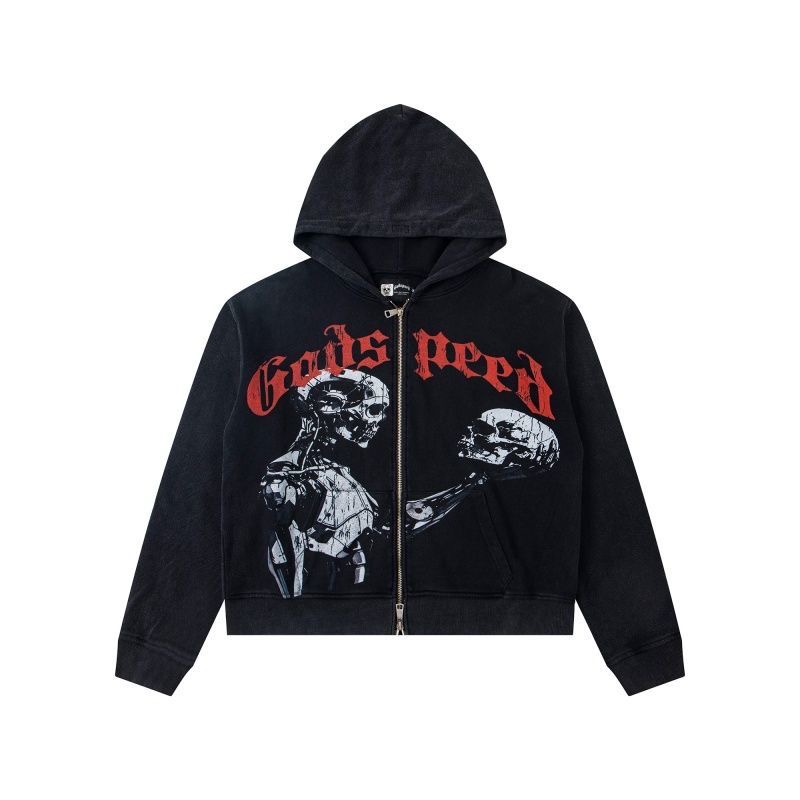 Godspeed Skull Vintage Print Hooded Sweatshirt