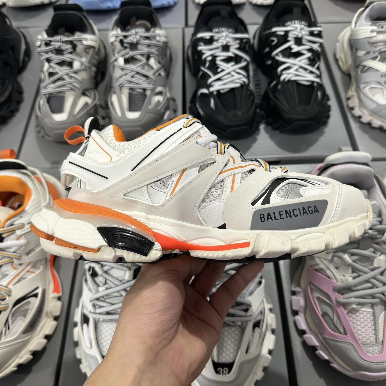 LED 1:1 Best Quality Balenciaga Track Shoes Orange & White