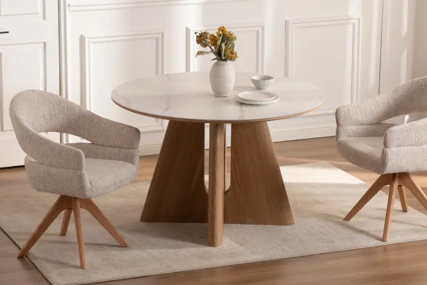 Table de Salle à Manger Ronde en Marbre Blanc DIANA - 120 x 120 cm