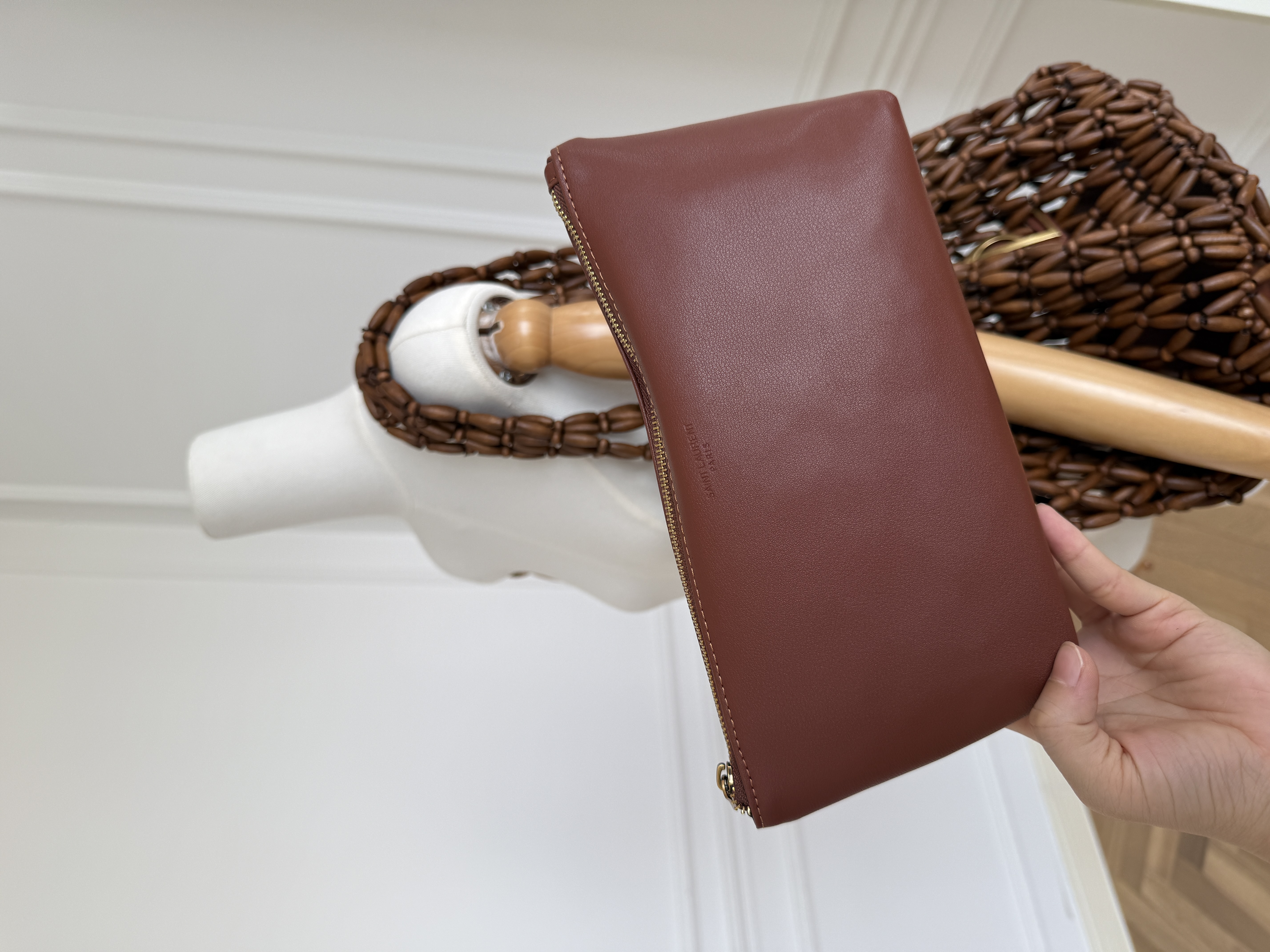 Saint Laurent Icare Beaded Wood Tote