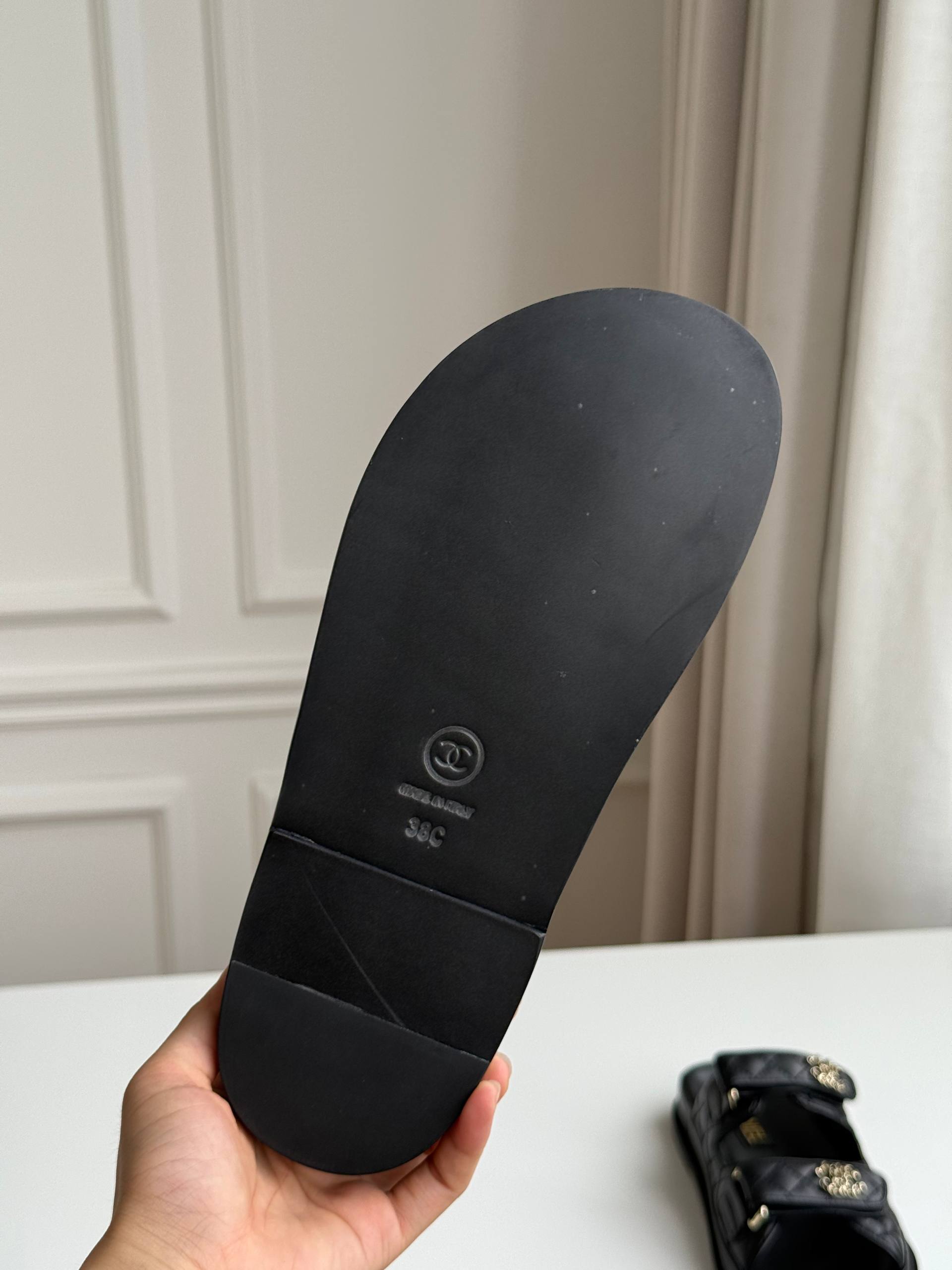 Chanel Double C Buckle Quilted Magic Strap Flat Slide Sandals